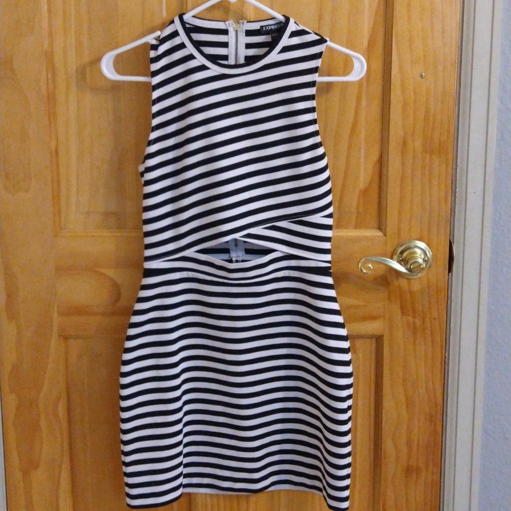 Express Black/White Striped Cutout Dress